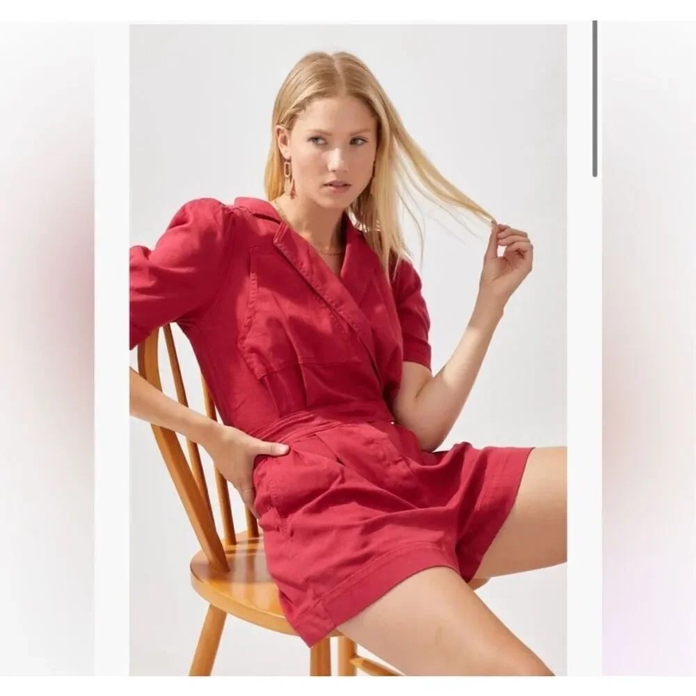 Day + Moon red denim mechanic M boutique romper